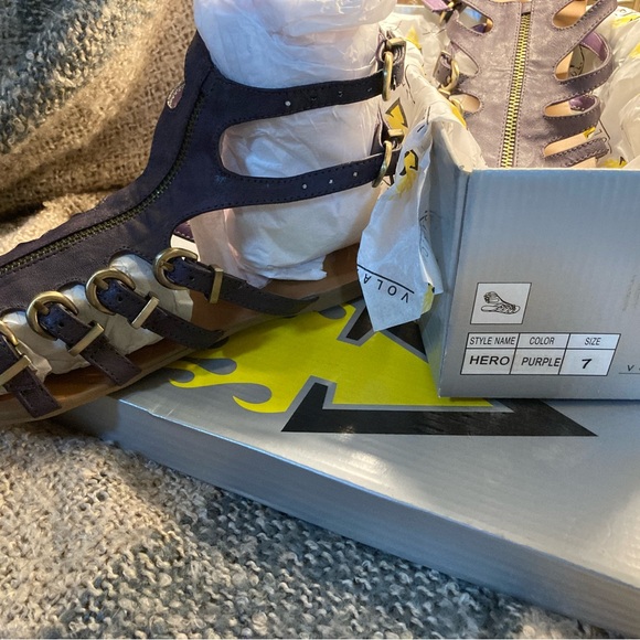 Volatile Purple Gladiator Sandals with Gold Accents - Picture 4 of 5